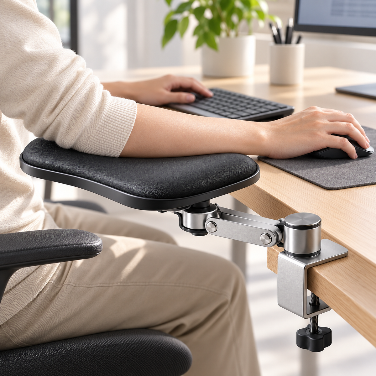 Support avant-bras de bureau TEVO en utilisation