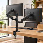 Support double écran TEVO installé sur un bureau