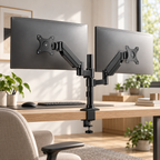 Support double écran articulé TEVO installé au bureau
